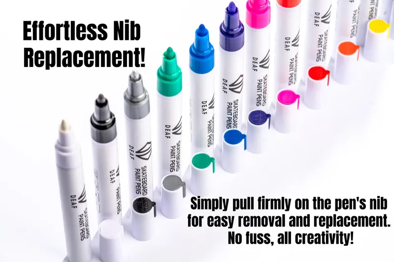Replaceable nibs pull out by hand.
