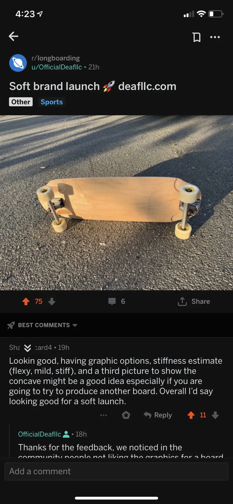 Rider feedback on a Reddit launch post.
